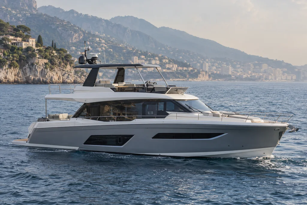 Yacht à moteur vu depuis la mer près de Monaco