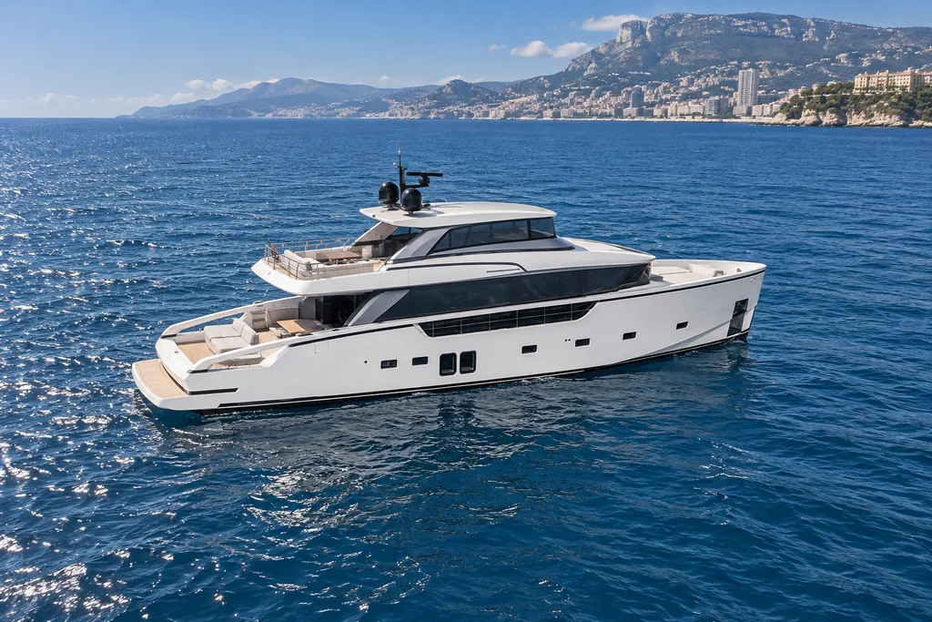 Sanlorenzo SX88 along the Monaco coast
