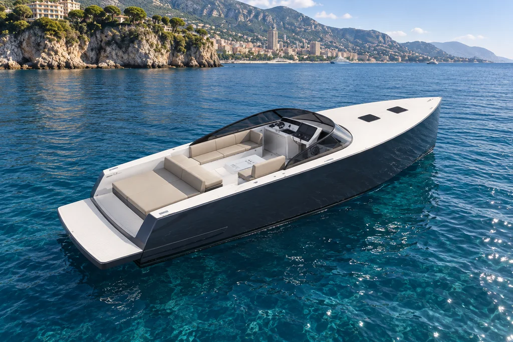 VanDutch 48 open yacht on the Monaco coast